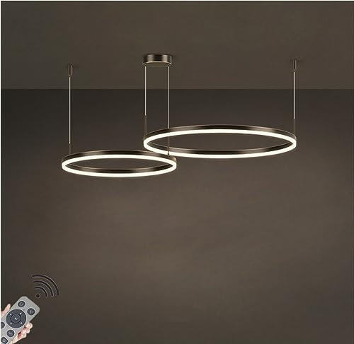 JIAODIE LED-Pendelleuchte Modern Dimmbar Hängeleuchte Ring Kreis Hängelampe Esstisch Pendellampe Aluminium Kronleuchter Deckelampe Für,Kücheninsel,Wohnzimmer (Color : Schwarz, Größe : 2 rings/60+40CM
