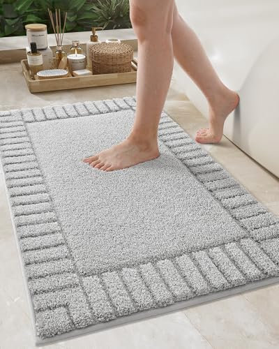 COLOR&GEOMETRY Badeteppiche rutschfest Waschbar- 50 x 80 cm Absorbierende Badvorleger Weiche Badezimmerteppich, Hellgraue Badematte für Badezimmerboden, Dusche, Badewanne, Waschküche