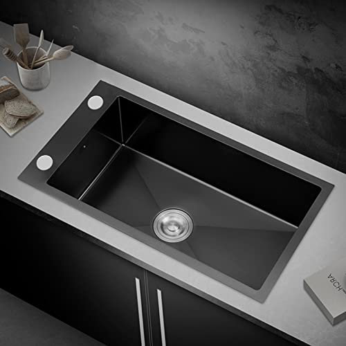 GArcan Fregadero Pequeño Fregadero Estrecho De Cocina Fregadero De Un Seno De Acero Inoxidable Fregadero De Barra De Encimera con Accesorios (Color: Negro, Tamaño: 45 * 38 * 20 Cm)