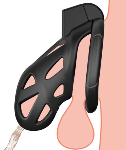 Roluck Männliche Keuschheit Bondage Cock Cage Peniskäfig Keuschheit Gesperrt Penis Käfig Keuschheitsgürtel für Penis Übung mit 3 Größen Ringe und Unsichtbarem Schloss ABS (Schwarz)