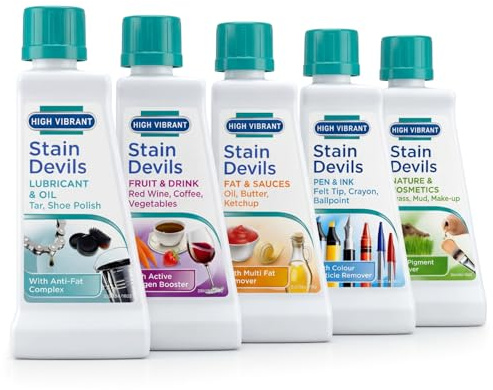 Stain Devils Stain Remover for Clothes 5 x 50ml - Complete Cleaning Kit, Perfect Solution for All Types of Tough Stains - Pack of 5 Bundled by High Vibrant