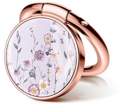 GVIEWIN Floral Cell Phone Ring Holder, Metal Kickstand Grip for Magnetic Car Mount Compatible with iPhone 16 Pro Max/15 Plus/14/13/12 Series & Galaxy S24/S23 Ultra and Other Phones(Foliolosa/Colorful)