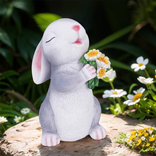 RuiDay Solar-Hasen-Gartenstatuen, Outdoor-Ornamente, Outdoor-Gartenfigur, Hase mit Pilz mit Solarleuchten, Outdoor-Gartendekoration für Zuhause, Hof, Terrasse, Rasen, Kaninchen, Geschenke für Frauen