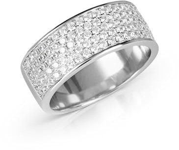 Diamond Treats Anello Donna in Argento 925 con Zirconi, per Donna e Ragazza, Anello a Mezza Fascia per Donna e Ragazza, Grande Anello Argento 925 Donna con Pietre Zirconi, Misura dell'Anello 55