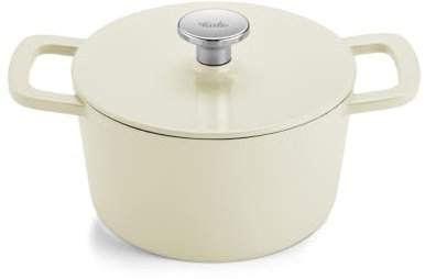 Fissler Moments Collection Tostadora de hierro fundido esmaltado, redonda, diámetro de 20 cm, olla de hierro fundido, función Cocotte AromaStar, inducción, color blanco marfil