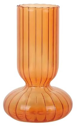 MISNODE Vases en Verre à Rayures en Cristal - Vase Décoratif Unique - Récipient en Verre sur Pied - Vase à Fleurs en Verre - Centre de Table pour Bureau, Maison, Chambre à Coucher,(Orange)