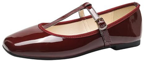 Minetom Donna Ragazza Mary Jane Confortevole Scarpe Basse Eleganti Sera Festa Ballerine con Fibbia C Bordeaux 39 EU