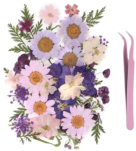 Nayyana 40 Stück natürliche gepresste Trockenblumen aus Kunstharz, Trockenblumen für Harzzubehör mit Pinzette, Trockenblumen für Scrapbooking, DIY-Kunsthandwerk, Epoxidharz-Schmuckformen