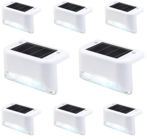 Luce solare bianca fredda per scale esterne, recinzioni da giardino, terrazze – Luci a energia solare impermeabili (confezione da 8)