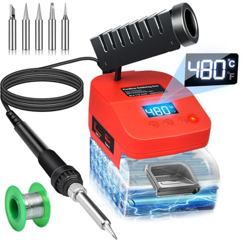 Cordless Soldering Iron for Makita 18V Battery Fast Heating,Electric Digital LCD Soldering Station with USB and Type C Charge Ports,Portable Adjustable Solder Iron kit for DIY,Jewelry (Red 1)