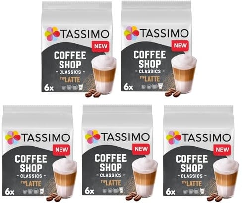 Tassimo Coffee Shop Selections Latte pods (Pack of 5, Total 60 Pods, 30 Drinks)