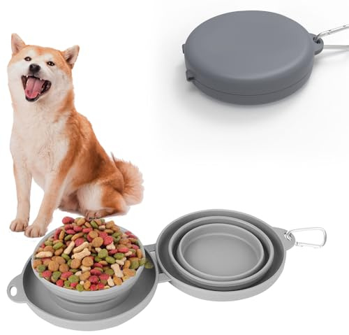 Gamelle Pliable 2 en 1 pour Chien, Bol sans Rebord en Plastique, Silicone Gamelles pour Chiens Les Voyages pour la Randonnée Le Camping pour Chiens Chats