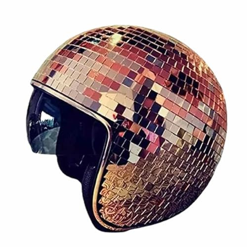 galeyyu Diskokugel-Helm, Disco-Spiegel-Glitzerball-Helme Mit Einziehbarem Visier, Silberfarbener Glitzer-Spiegelglas-Diskokugel-Huthelm Für Frauen Und Männer DJ Club Bühne Bar Hochzeit, Roségold