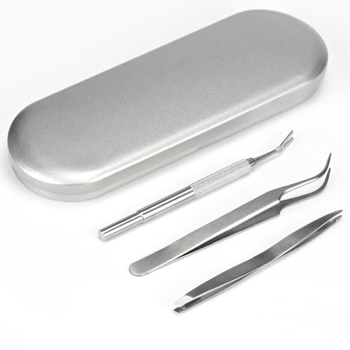 srclo Set di 3 pinze per zecche in acciaio inox, per rimuovere le zecche, per persone, cani, gatti (con scatola portaoggetto)