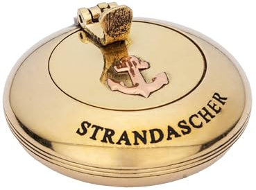NKlaus maritimer Klappascher aus Messing mit Strandmotiv, 6 cm | Nautischer Aschenbecher und Dekoration