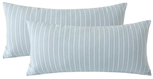 SOULFUL Kissenbezüge 40x80 Baumwolle Gestreift Oeko-TEX Blau & Weiß | 100% Gewaschene Baumwolle Kissenbezüge 2 Teilig öKotex Zertifiziert mit Reißverschluss