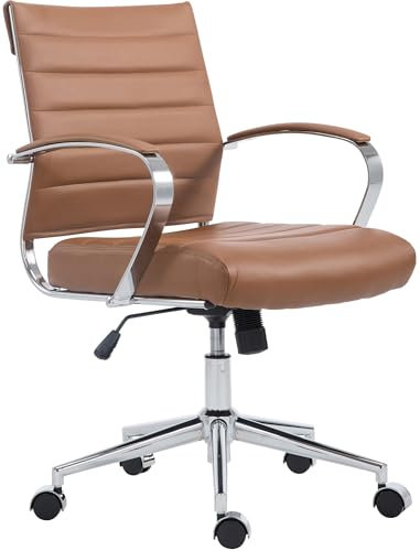 CLP Drehstuhl Oakland I Chefsessel Mit Stufenloser Sitzhöhenverstellung I Bürosessel Mit Leichtlaufrollen, Farbe:Hellbraun, Material:Kunstleder