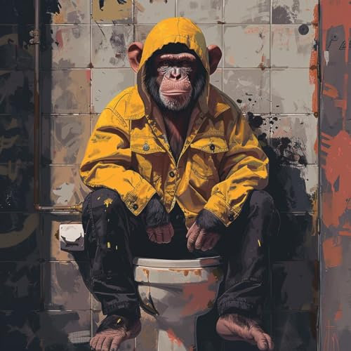 KANGBAWA Peinture par Numéros Adultes Enfants Débutants Singe de toilette coloré (9) DIY Kits de l'huile pour la Décoration de la Maison Livrée avec Peinture et Pinceau (40 * 50cm)