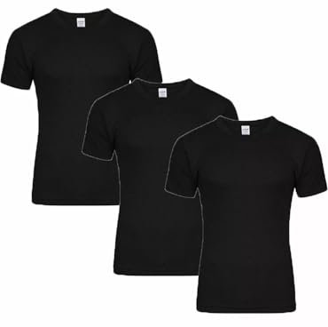 SOHOBABY™ Pack Of THREE Mens Grey Black White Thermal Long Johns Thermal Short Sleeve Tops (Black, X-Large (44-46 inches))