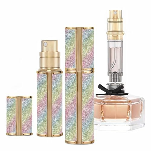 muilsae 5ml Perfume Spray Bottle, AG00BK Leather Refillable Dispenser Bottom Fill Fragrance Scent Container, Portable and Leak-proof for Traveling & Outgoing (Black 5ml) (Sparkling Rainbow)