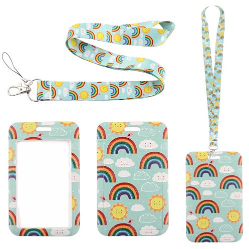 Porta Badge Con Cordino Porta Carte Arcobaleno Con Nastro Porta Tesserino da Collo Porta Badge Infermiere Utilizzato per Posizionare Porta Documenti,Carte D'accesso,Telefoni Cellulari,ecc