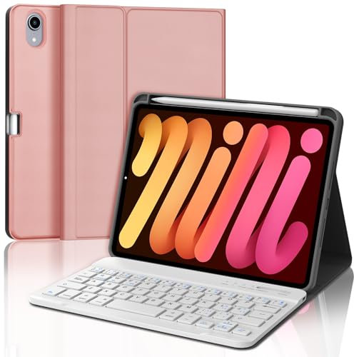 IVEOPPE Teclado iPad Mini 6/A17 Pro 8.3, Español Ñ, Funda Teclado Bluetooth Desmontable para iPad Mini 7/6 8.3 2024/2021, Oro Rosa
