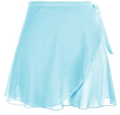 Damen Ballettrock Wickelrock Hellblau Chiffon Tanz Rock Verstellbare Taille Krawatten Gymnastik Ballettrock