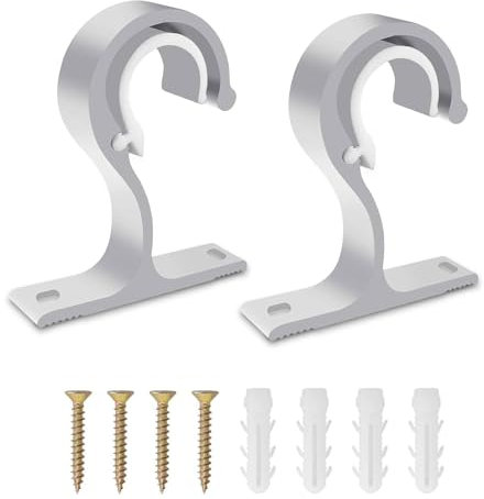 Xiciki 2 Pièces Support Tringle Rideaux Plafond, ø20-28mm Supports de Tringle à Rideaux Réglables, Support de Tringle de Fixation Robuste en Alliage D'Aluminium avec Vis pour Armoire Chambre