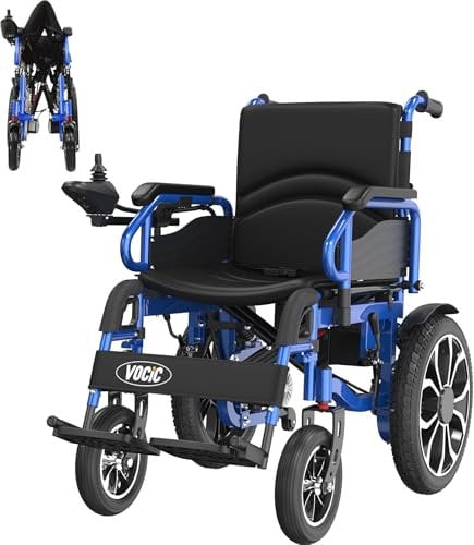 VOCIC V56 Rollstuhl Elektrisch Faltbar Leicht 30KM,500W Stabil Elektrischer Rollstuhl bis 150KG,Outdoor Elektrorollstuhl mit 40CM Gummi Luftbereifung,Leicht zu transportieren,5 Jahre Support|Blau