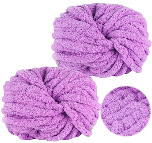Dicke Wolle zum Häkeln 250gx2, Chunky Yarn Wolle Taro lila, Super Soft Chunky Wolle, Dicke Wolle zum Handstricken, Armstricken Wolle Flauschig zum Häkeln Decke, Schals, Mützen, Zierkissen