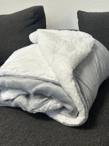 Generisch Sofadecke 150 * 200 cm, Kuscheldecke, Sherpa Fleece Decke, Zweiseitig, Grau und Weiß, Weiche Kuscheldecke