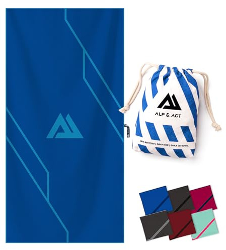 ALP & ACT Mikrofaser Handtuch für Fitness & Sport - 100% Recycelt - EXTRA KOMPAKT & saugfähig - Sporthandtuch für Gym, Yoga, als Saunahandtuch - Microfaser Handtücher & Fitnesshandtuch - blau, 180x90