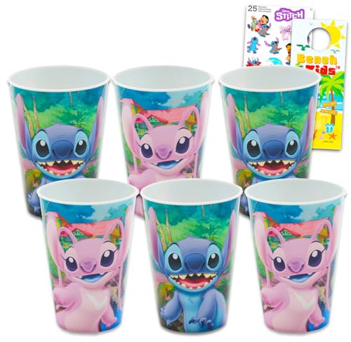 Disney Stitch 15 Oz Reusable Tumblers for Kids Party Favor 6 Piece Bundle with 15 Oz Cups Plus Stickers, More for Girls | Bulk Stitch and Angel Water Cups