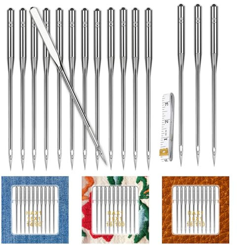 60 agujas resistentes para máquina de coser, tamaño universal 90/14, 100/16, 110/18, agujas de máquina de coser para cuero, jeans, lona, tela gruesa, abrigo de otoño