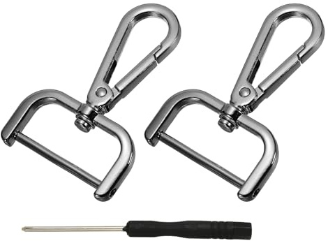 YELARXI Swivel Clasps Hook, 1-1/4 Inch ID Detachable Snap Hook W/Screw Bar D Ring Claw Clasp with Screwdriver Fit for Lanyard Bag Leather Craft Purse Hardware DIY Bag (2 Pack, Black)