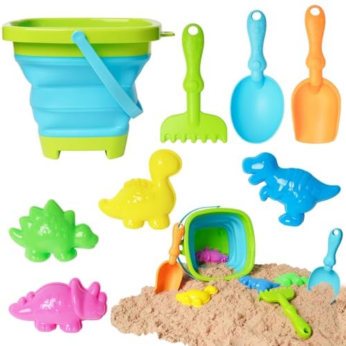 Collapsible Kids Beach Toys Set,Foldable Kids Bucket and Spade Set | Portable Collapsible Sand Bucket with Spade for Beach Sand Playing