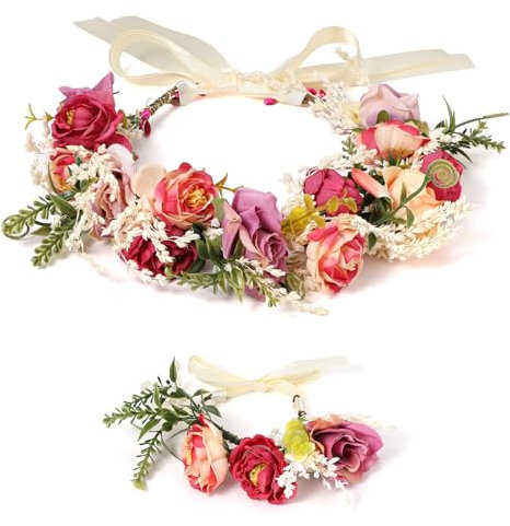 Braut Blumenkranz Haare,Verstellbarer Haarkranz Blumen Krone Stirnband,Blumenkranz Haare,Blumen Stirnband für Damen Hochzeit Zeremonie Festival Party Strand