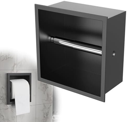 EFUTURETIME Porte Papier Toilette Encastré Inoxydable 17 × 17 × 8,6cm, Noir | en Acier, Support Derouleur Changement Rapide, Toilet Paper Holder pour Salles de Bains Étroites