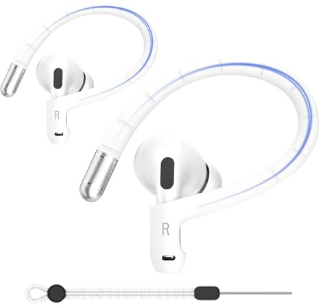 Adhiper 1 Pairs Ear Hooks for AirPods 4/AirPods 3/AirPods Pro 2/AirPods Pro(New Anti-Loss Lanyard And Cleaning Cloth) Anti-Slip Sports Ear Hooks Earbuds for AirPods Accessories (White)