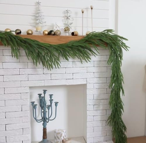 9FT Christmas Garland Real Touch Norfolk Pine, Artificial Greenery Garland for Mantlepiece, Fireplace, Table, Staircase, Doorway, Indoor Seasonal Home Decoration