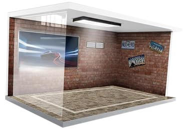 Mqiklt 1/18 Scale Model Car Display Case with Parking Scene, Lights, And Dust Protection. Acrylic Figure for Collectors, Red Bricks