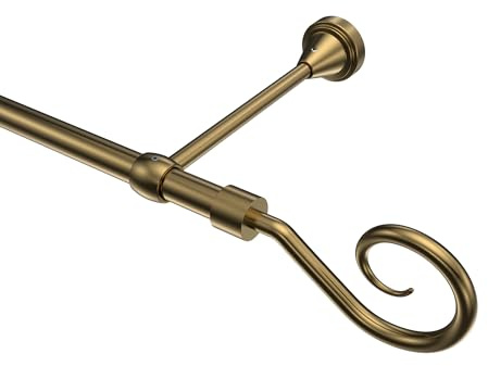 INTERDECO Gardinenstange 16 mm 1-läufig Messing Antik 120 cm | aus Metall, für Wand- & Deckenmontage, Endstück Allegra (Spirale), ohne Ringe, kürzbar, Traglast bis 5 kg