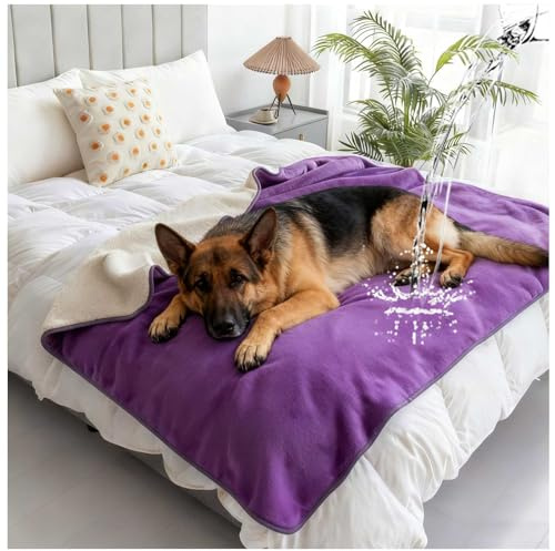 wasserdichte Decke für Bett Intimität, Sherpa-Fleece-wasserdichte Hundedecken für Große Hunde, Haustierdecken für Couch, Bett Liebesdecke für Paare Waschbar, Möbelschutz,Lila,50x70cm