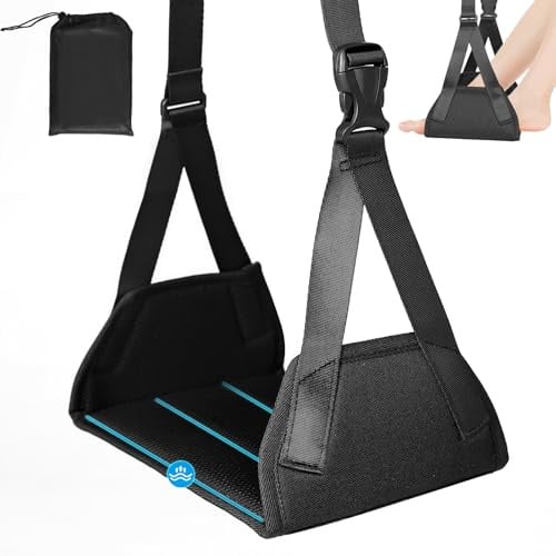 Repose-pieds d'avion, hamac de pieds de voyage portable réglable, en mousse à mémoire de forme, antidérapant, respirant, supporte jusqu'à 40 kg, repose-pieds ergonomique pour voyage, bureau et maison
