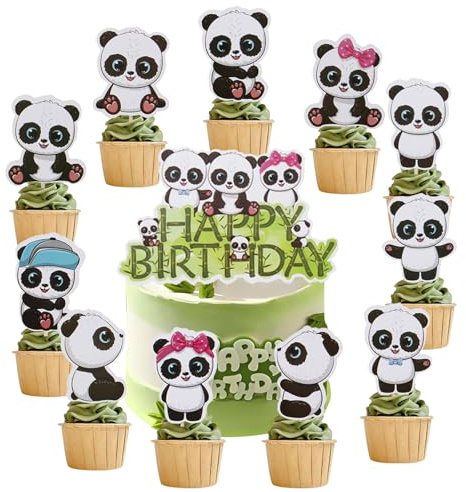 YUEcthynous Panda Cupcake Dekoration,12 Stück panda Tortendeko Happy Panda Geburtstagskuchen Dekoration Baby Party,Wildtiere Tortendeko Cupcake Topper Kindergeburtstagsparty Zubehör
