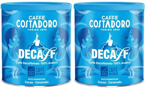Costadoro Decaffeinato Macinato per Moka, 100% Arabica, 2 Latte Richiudibili da 250gr Cad, Pregiata Miscela Aromatica e Bilanciata, Qualità Superiore Made in Italy