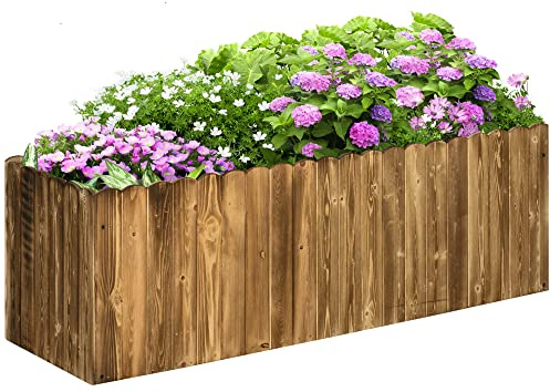 Outsunny Jardinière surélevée en Bois, carré Potager de Jardin rectangulaire, Pot de Fleurs extérieur pour Herbes aromatiques et légumes, 120 x 40 x 40 cm, Bois carbonisé