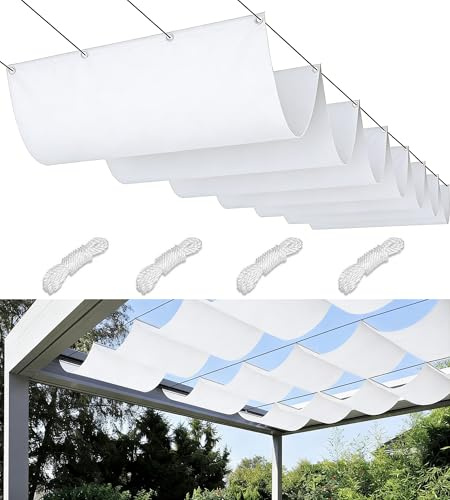 Voile Ombrage Rétractable Vague 5x3M Imperméable Rectangulaire Toile D'ombrage Filet D'ombrage Bâche Ombrage Protection UV Solaire pour Jardins Balcons Pergola Terrasse Blanc
