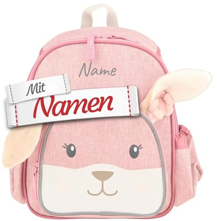 LALALO Kita Geschenk für Kinder: Sterntaler Kindergartenrucksack personalisiert, Kinderrucksack Hase Hanni mit Namen bestickt - wasserresistent, Brustgurt, Flaschenhalter, quarzrosa