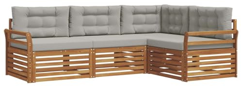vidaXL Outdoor-Sofagarnitur mit Kissen 4 pcs Natürlich und Hellgrau, Moderne Garten-Sofa-Ecke, haltbare Lounge-Möbel für draußen, gemütliche Terrasse-Sitzgelegenheiten